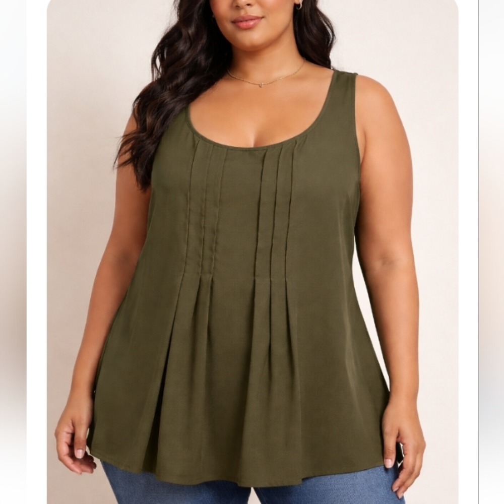 Torrid Olive Green Pleated Tank Top Size 2 (2X)